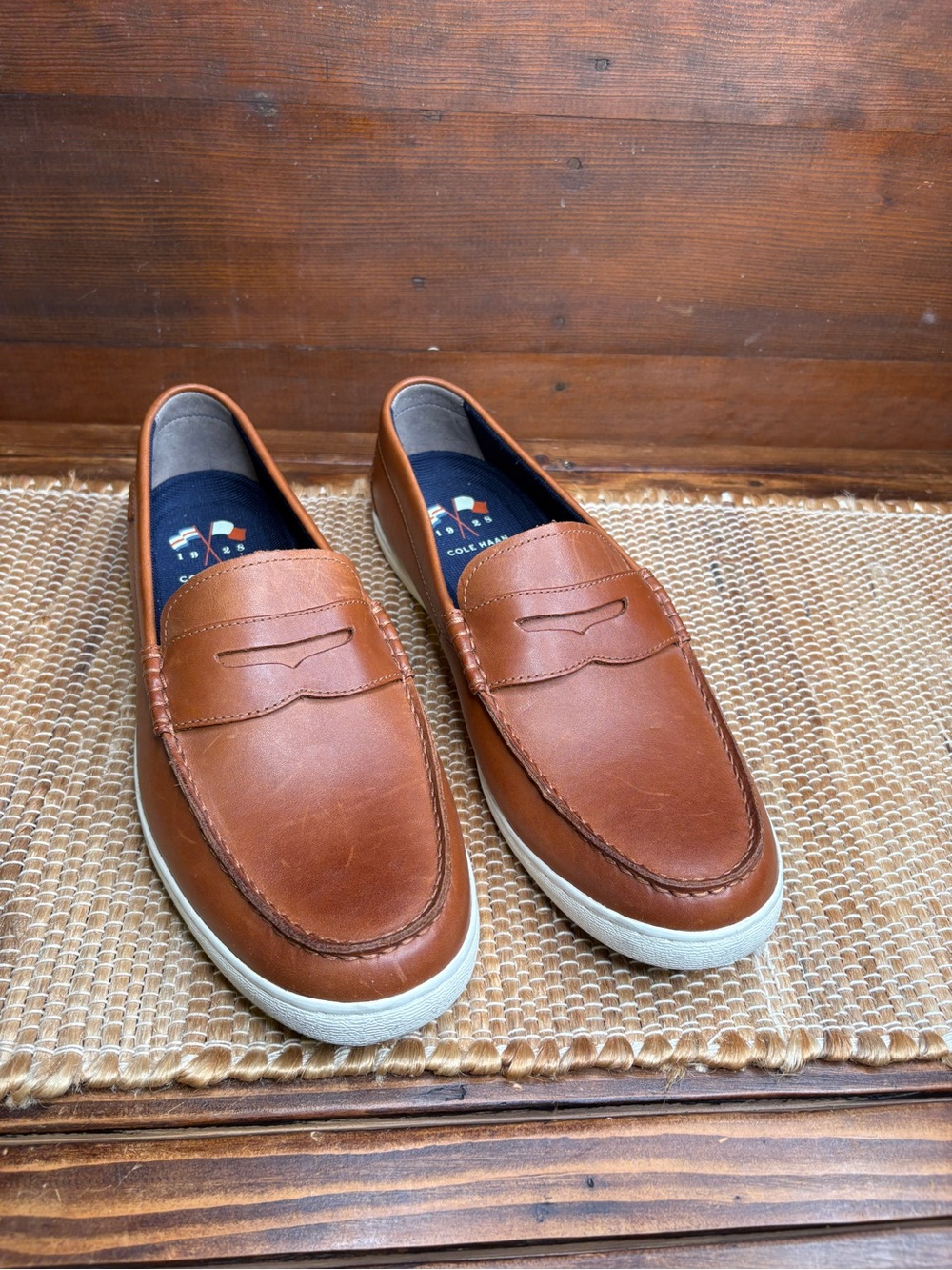 Cole Haan Men's Size 13M Cognac Brown Leather Loafers Rubber Sole Boat Shoes